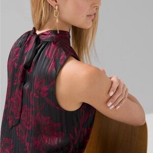 White House Black Market Red Pleated Tie Front Blouse